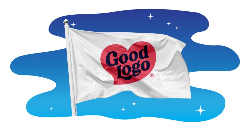 Good Logo heart logo on a white flag on a starry sky background