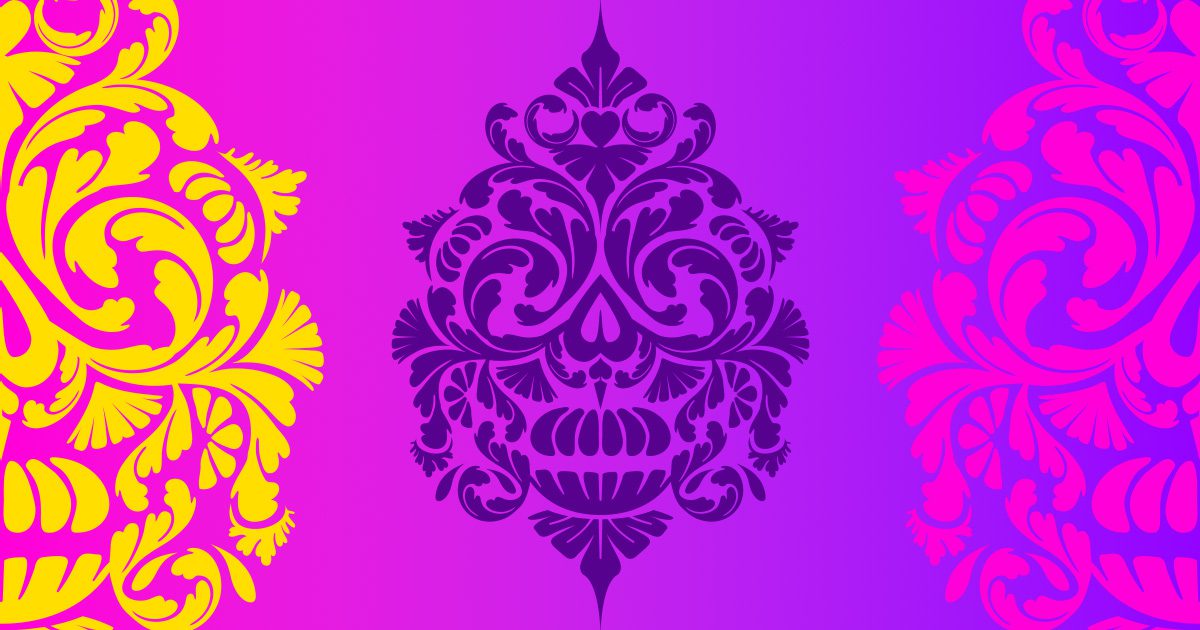 Skull damask pattern unti on colourful background