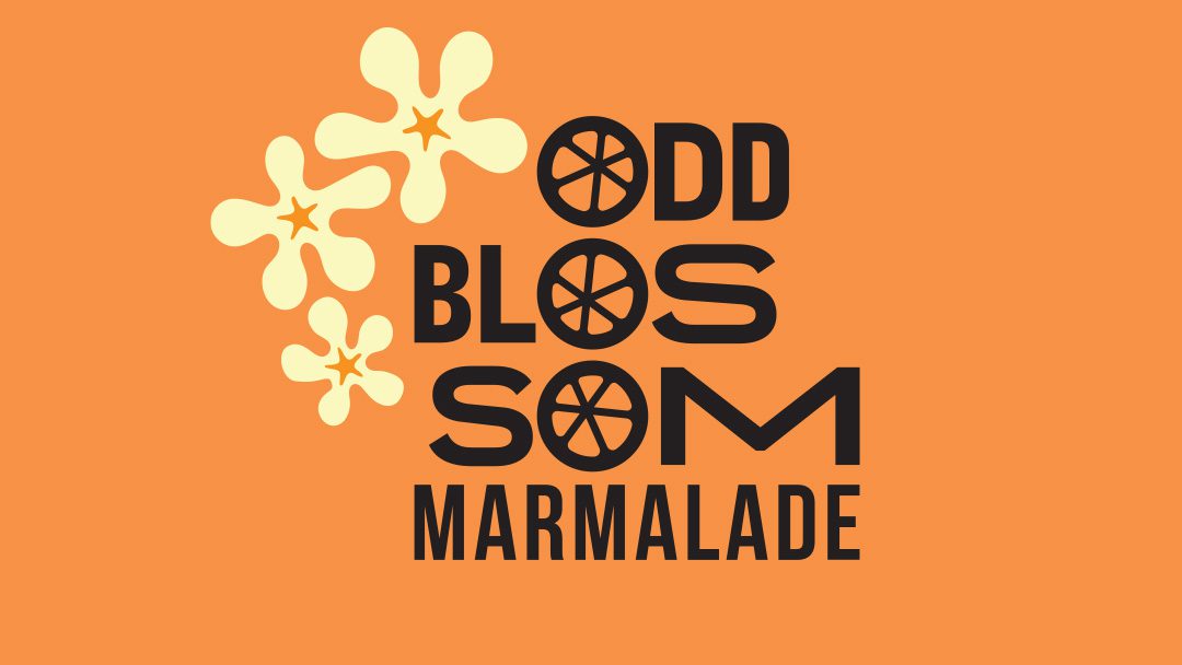 Odd Blossom logo stacked on an orange background