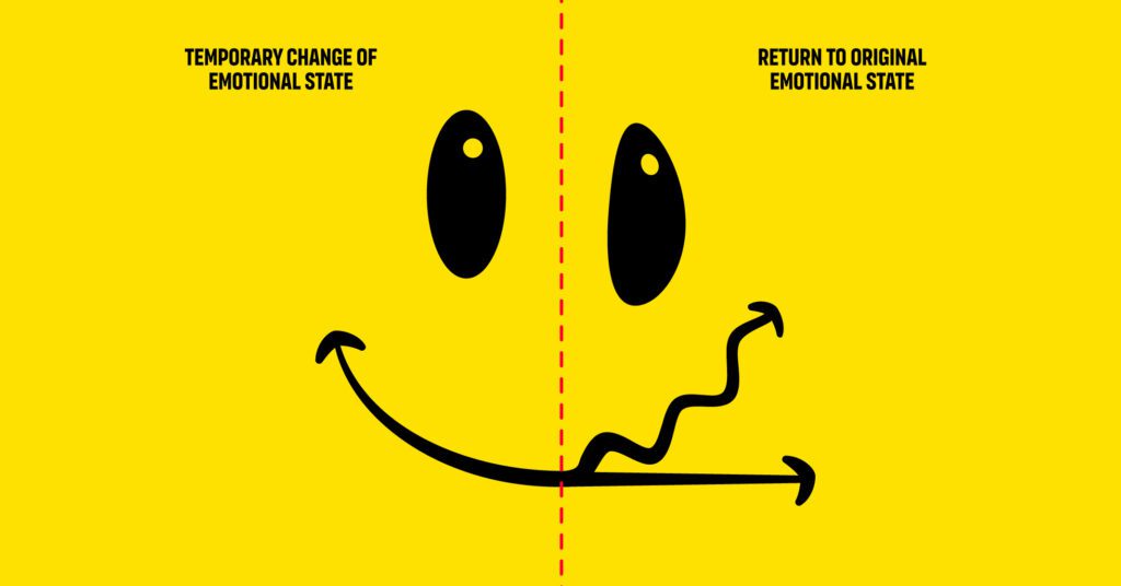 The temporary effects of colour on our mood illustrated using a happy face that changes in the middle.