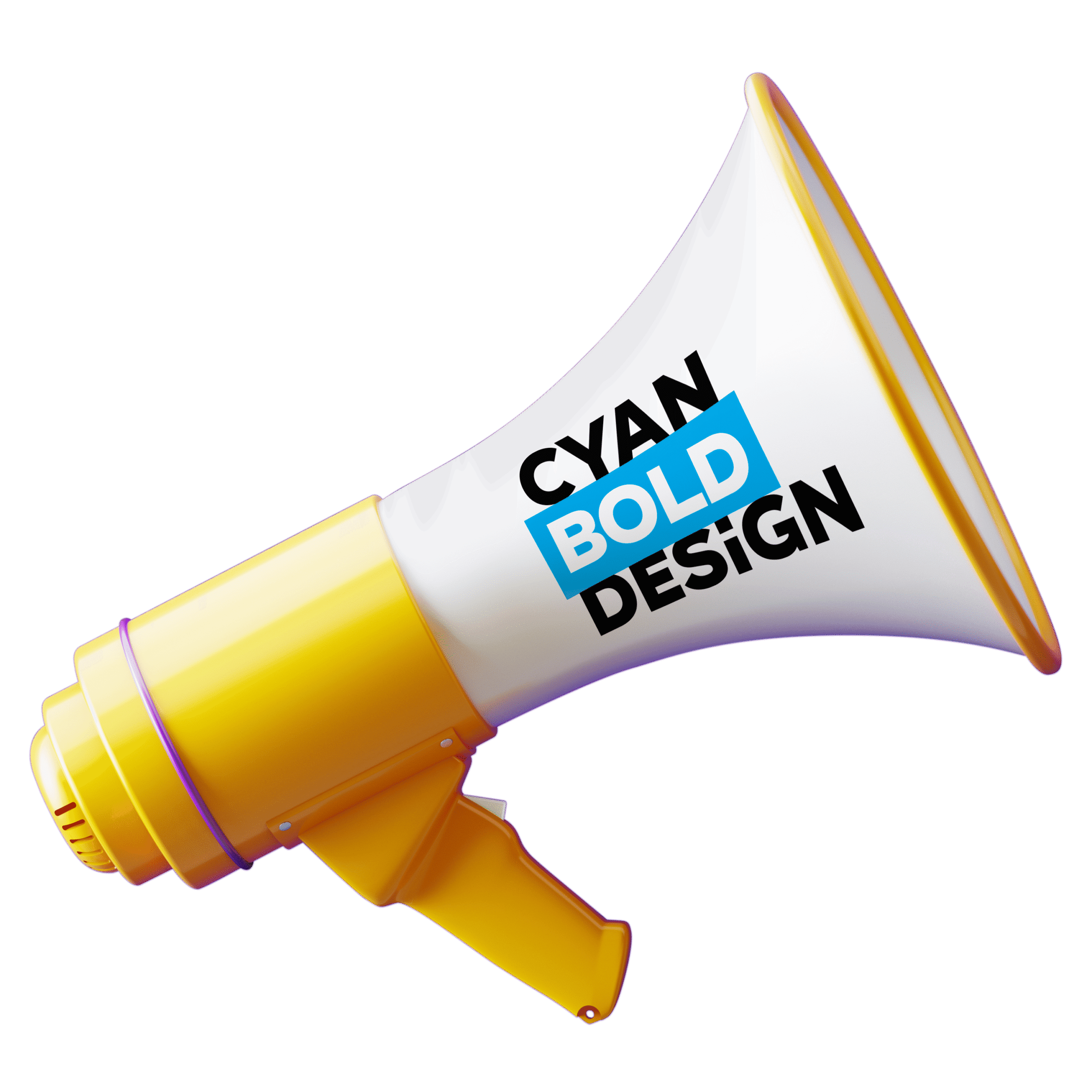 megaphone with Cyan Bold Design Logo